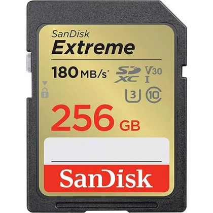 Cartão De Memória SanDisk Extreme SDXC 256GB 180MB/s* V30 4K
