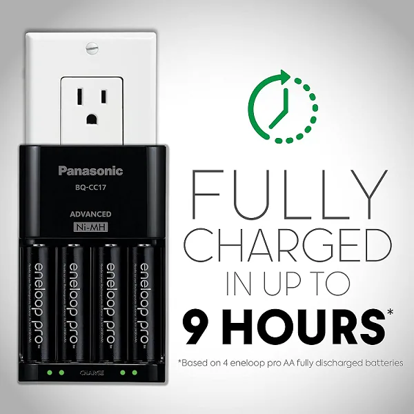 Carregador Eneloop Pro BQ-CC17 Com 4 Pilhas AA 2550mAh Panasonic