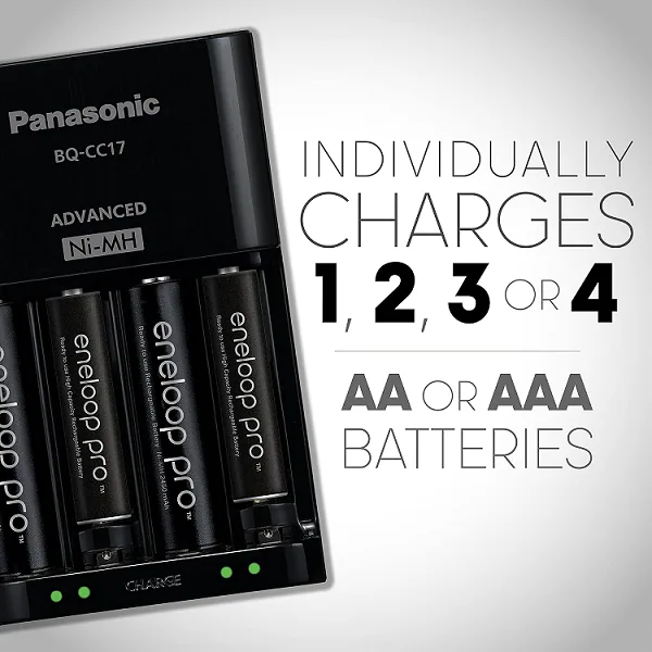 Carregador Eneloop Pro BQ-CC17 Com 4 Pilhas AA 2550mAh Panasonic