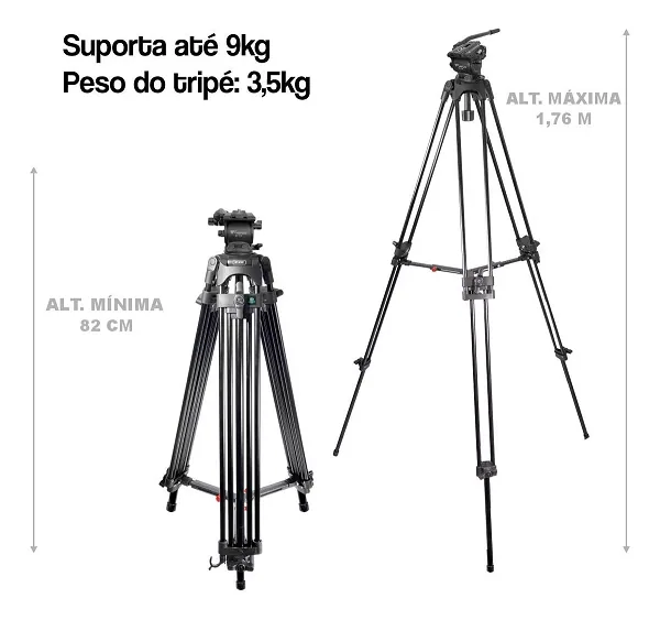 Tripé Profissional WF 715 Foto e Vídeo Cabeça Hidráulica Suporta 9kg