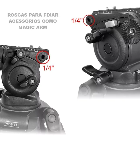 Tripé Profissional WF 715 Foto e Vídeo Cabeça Hidráulica Suporta 9kg